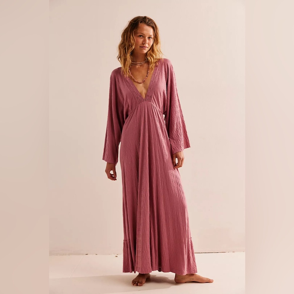 Free People Mauve Pink Maxi Dress with V-Neck